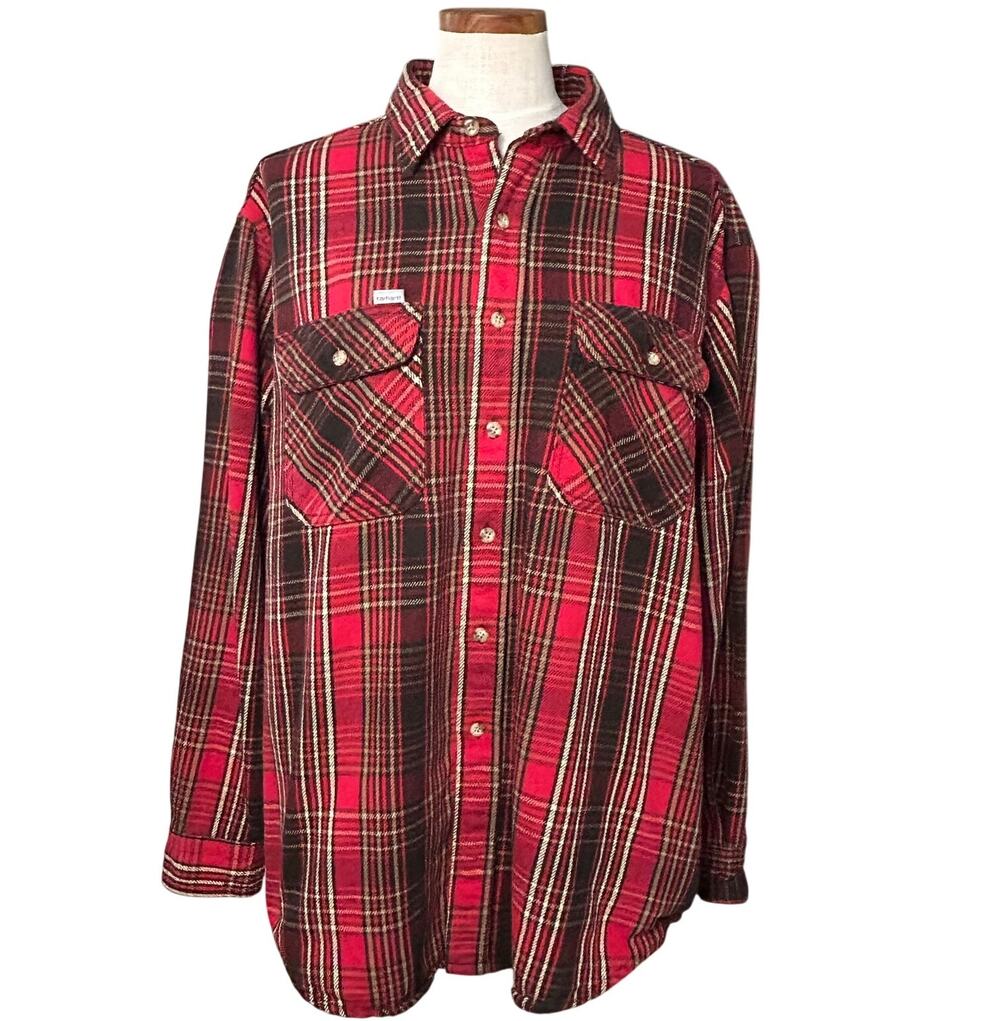 Carhartt Vintage Red Plaid Heavyweight Flannel Shirt XXL 90s Workwear Cottage